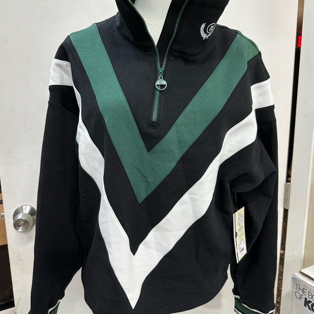 Fire All Black and Green Chevron Half-Zip Sweatshirt